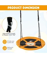 Sugift Kids 40 Inches Saucer Tree Swing Round with Adjustable Ropes and Carabiners-Yellow
