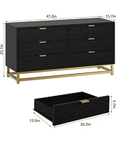 gaomon Dresser for Bedroom, 6 Drawer Dresser Organizer with Golden Metal Handle and Legs,Black