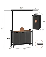gaomon Laundry Sorter, Laundry Hamper 3-Section With Hanging Rack, Rolling Laundry Hamper With Removable Laundry Basket