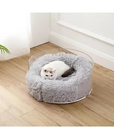 The Licker Store Bette Small/Medium Modern Lucite Calming Fluffy Donut Pet Bed with Washable Cover