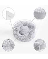 The Licker Store Bette Small/Medium Modern Lucite Calming Fluffy Donut Pet Bed with Washable Cover