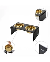 The Licker Store Keaton 7.5" Medium/Large Modern Lucite Rectangular Elevated Pet Feeder with 54oz 2-Stainless Steel Bowls