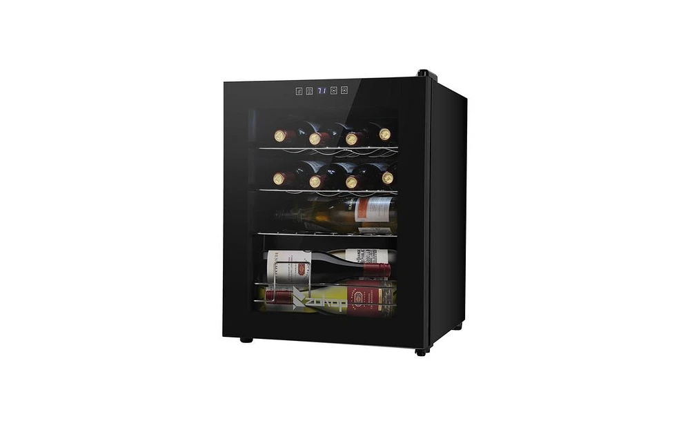 Slickblue 16-Bottle Electronic Wine Cooler with Transparent Glass Door and Display - Black Cold Rolled Steel