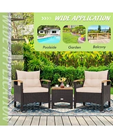 Sugift 3 Pieces Patio Rattan Furniture Set with Removable Cushions
