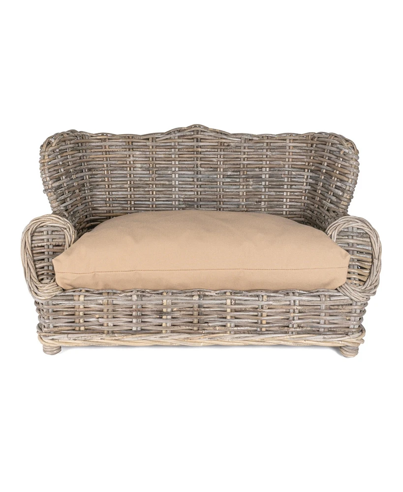 The Licker Store Classic 27.5" x 18" Mediterranean Handwoven Rattan Dog Daybed with Machine-Washable Cushion