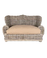 The Licker Store Classic 27.5" x 18" Mediterranean Handwoven Rattan Dog Daybed with Machine-Washable Cushion