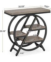 Tribesigns End Table Set of 2, 3-Tier Narrow End & Side Table with Storage and with Geometric Metal Frame, Industrial Nightstand and Bedside Table