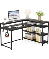 Tribesigns 53 Inch Reversible L Shaped Desk with Storage Shelf,Shelves and Monitor Stand, Gaming Desk for Home Office