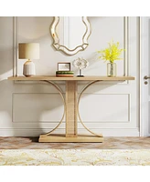 Tribesigns Narrow Long Sofa Table Hallway Foyer Table Behind Couch Table,55 Inches Rattan Console Table
