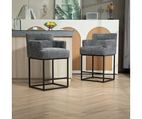 The Pop Home Set of 2 High Quality Counter Height Bar Stools,Black Metal Frame Bar Chairs with Backs-The Pop Home