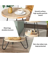 Tribesigns Set of 2 Round End & Side Table with Metal Legs, Modern Industrial Beside Table, Small Accent Table Snack Table