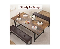 gaomon Dining Room Table Set for 4-6, 63" Extendable Dining Table Set for 6, Kitchen Table with 2 Upholstered Benches