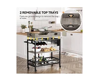gaomon Bar Carts for The Home with 2 Portable Trays, 3 Tier Bar Cart with Wheels, Mobile Kitchen Shelf with Wine Rack and Glass Holder