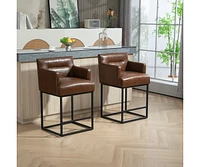 The Pop Home Set of 2 Modern Faux Leather Counter Bar Stools with Backrest, Upholstered for Kitchen Island-The