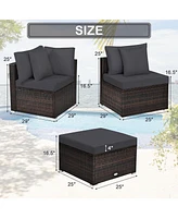 Sugift 4 Pieces Ottoman Garden Patio Rattan Wicker Furniture Set with Cushion