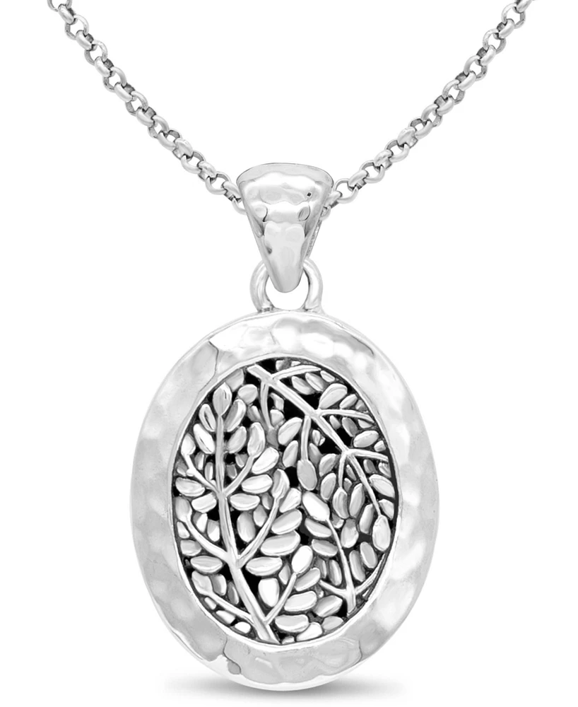 Devata Rimba Pendant with Rolo Chain Necklace in Sterling Silver, adjustable length 16,17,18 in