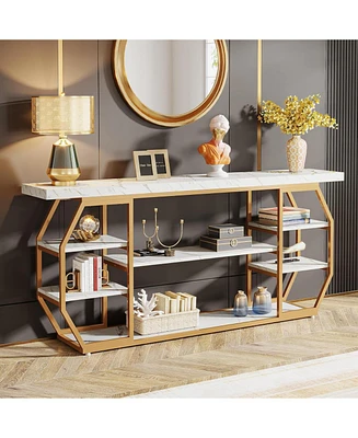 Tribesigns Industrial Sofa Table Behind Couch with 6 Storage,70.9 Inch Extra Long Console Table