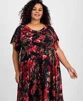 Robbie Bee Plus Floral-Print Cowlneck Asymmetric Dress