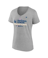 Fanatics Women's Heather Gray Los Angeles Dodgers 2024 National League Champions Locker Room V-Neck T-Shirt