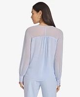 Calvin Klein Women's Pleated-Neck Sheer-Sleeve Top