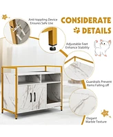 Sugift Hidden Cat Washroom with Double Doors and Scratch Cardboard-White