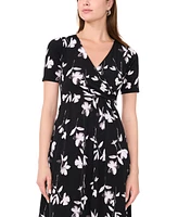 Msk Petite Floral Print Surplice Midi Dress