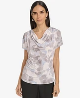 Calvin Klein Women's Printed Cowlneck Short-Sleeve Top