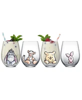 JoyJolt Disney Winnie Pooh Exploring Classic Stemless Wine Glasses, Set of 4