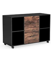 Tribesigns Large Mobile Lateral Filing Cabinet, 2 Drawer File Cabinet with Storage Shelves and Rolling Wheels