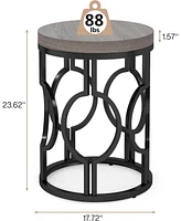 Tribesigns Set of 2 Round Industrial End & Side Table with Metal Hollow Frame, Small Bedside Table Nightstand