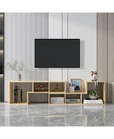 Slickblue Double L-Shaped Tv Stand - Fir Wood Display Shelf and Bookcase for Home Furniture