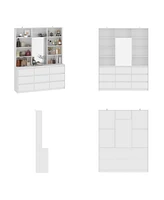 Famapy White 3-in-1 Tall Storage Cabinet with 9 Drawers & 10 Open Shelves