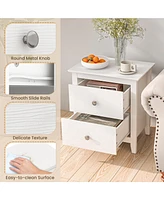 Gymax Modern Nightstand with Storage 2 Drawers & Support Legs for Bedroom White