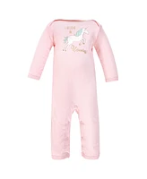 Hudson Baby Baby Girls Hudson Cotton Coveralls 3pk, Glitter Unicorn