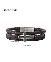 Lucky Brand Braided Leather Bracelet with Cross - Brown Leather Wrap Bracelet for Men