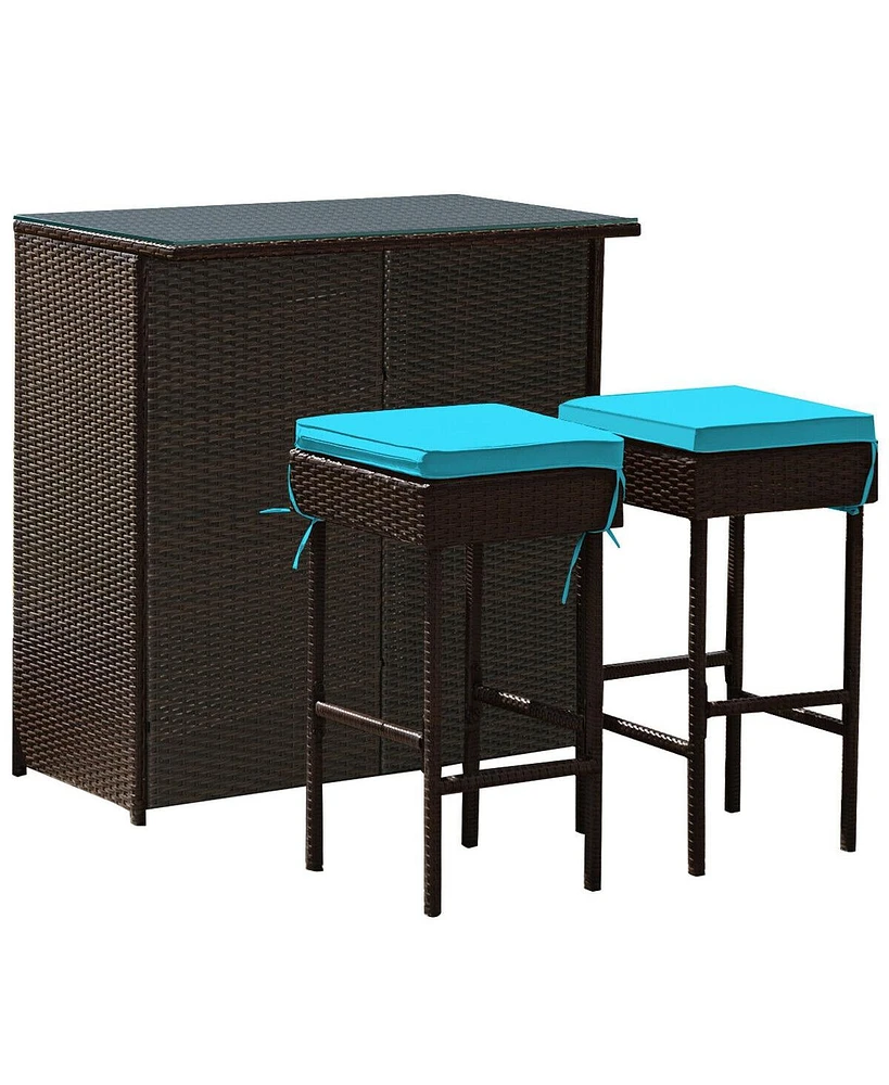 Sugift 3PCS Patio Rattan Wicker Bar Table Stools Dining Set