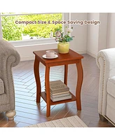 Gymax 2-Tier Square End Table Set of 2 Narrow Sofa Side Nightstand w/ Storage Shelf