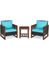 Sugift 3 Pieces Acacia Wood Patio Furniture Set with Coffee Table