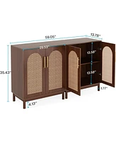 Tribesigns Set of 2 Accent Cabinet,59 Inch Rattan Sideboard Buffet Cabinet for Dining Room, Living Room, Kitchen
