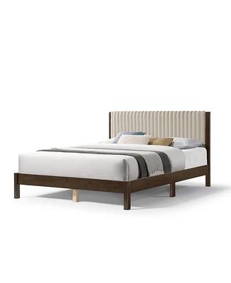 Furniture of America Alder Queen Platform Bed with Corduroy Fabric Upholstery