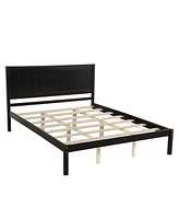 Slickblue Platform Bed Frame with Headboard - Wood Slat Support, No Box Spring Needed for Convenience