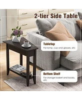 Gymax 2 Pcs 2-Tier End Table Irregular Narrow Sofa Side Nightstand w/ Storage Shelf