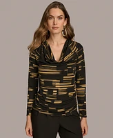 Donna Karan New York Women's Printed Cowl Neck Long-Sleeve Top