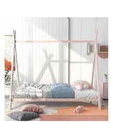 gaomon Twin Size House Bed, Tent Metal Twin Platform Bed Frame With Wooden Slat For Girls Boys Teens Bedroom Furniture, No Box Spring Needed