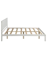 Slickblue Full Platform Bed Frame with Headboard - Wood Slat Support, No Box Spring Needed, White