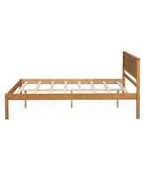 Slickblue Full Platform Bed Frame with Headboard - Wood Slat Support, No Box Spring Needed, Oak