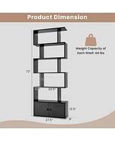 Gymax 2PCS 6-Tier Shaped Bookshelf w/ Cabinet 6-Tier Tall Bookcase w/ Doors