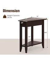 Gymax 2-Tier End Table Irregular Narrow Sofa Side Nightstand w/ Storage Shelf Espresso