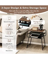 Gymax 2 Pcs 3-tier Side End Sofa Display Table Nightstand for Bedroom Living Room