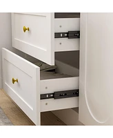 Famapy White Tall Storage Cabinet with Glass Doors & Arch Pattern, Modern Wooden Pantry with Cabinet Doors
